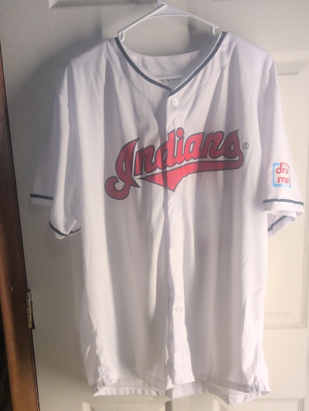 Match Men's White Baseball Jersey with Red Indians Script